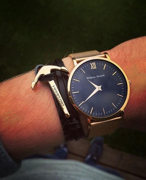 William Strouch Watch - CLASSIC GOLD + LEATHER STRAP virginstone anchor bracelet