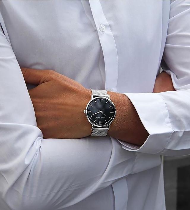 Watch - BLACK AND SILVER + SILVER STRAP